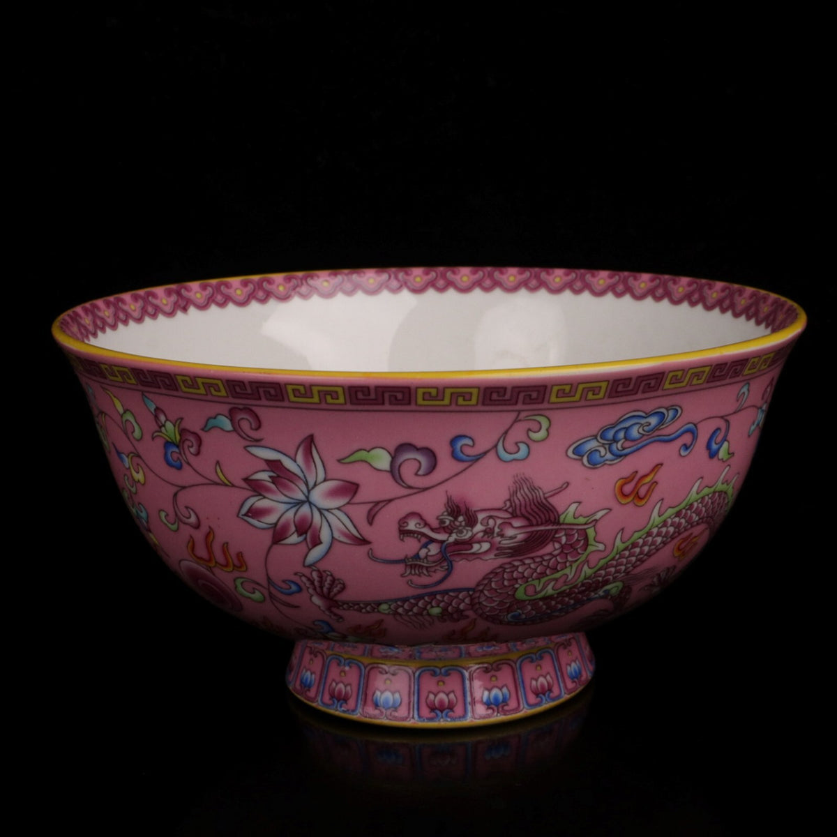 Chinese Famille Rose Porcelain Hand Painted Pink Dragon Phoenix Bowl al0805