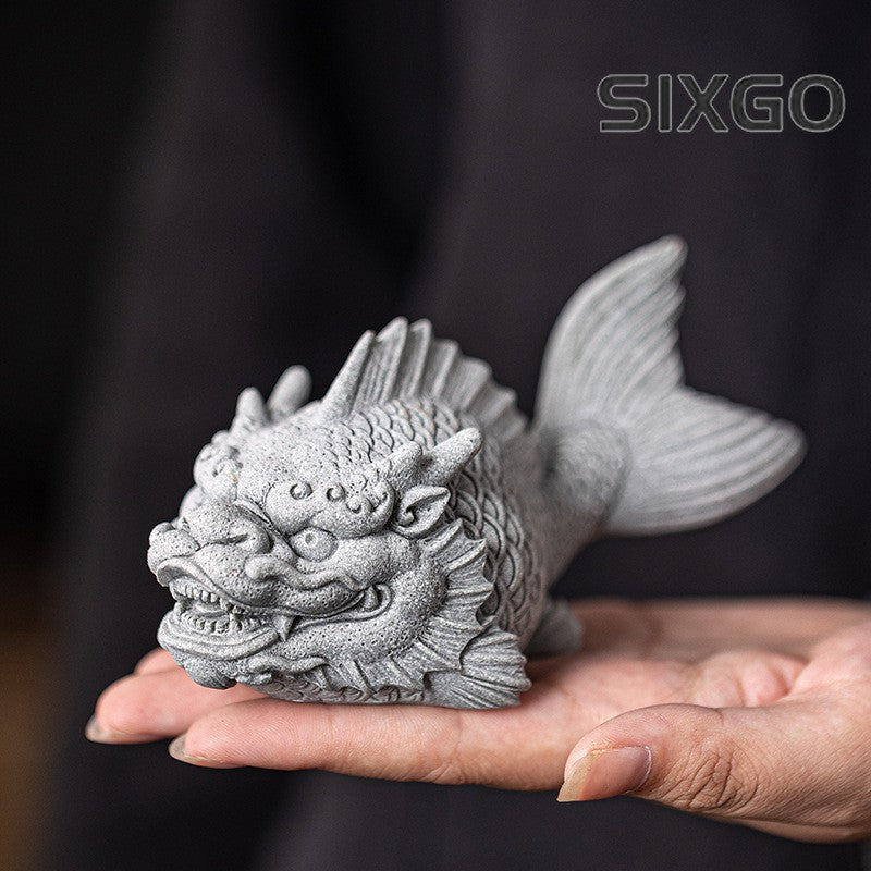 13.6cm Exquisitely Dragon Fish Tea Pet Ornament handmade Accessory Decorative