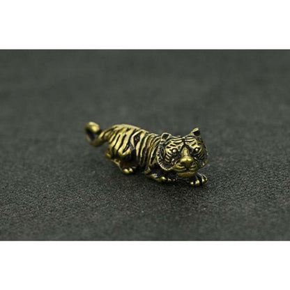 Old Bronze Handmade Small Tiger Statue Figure Tea Pet Decoration Rare Chinese
