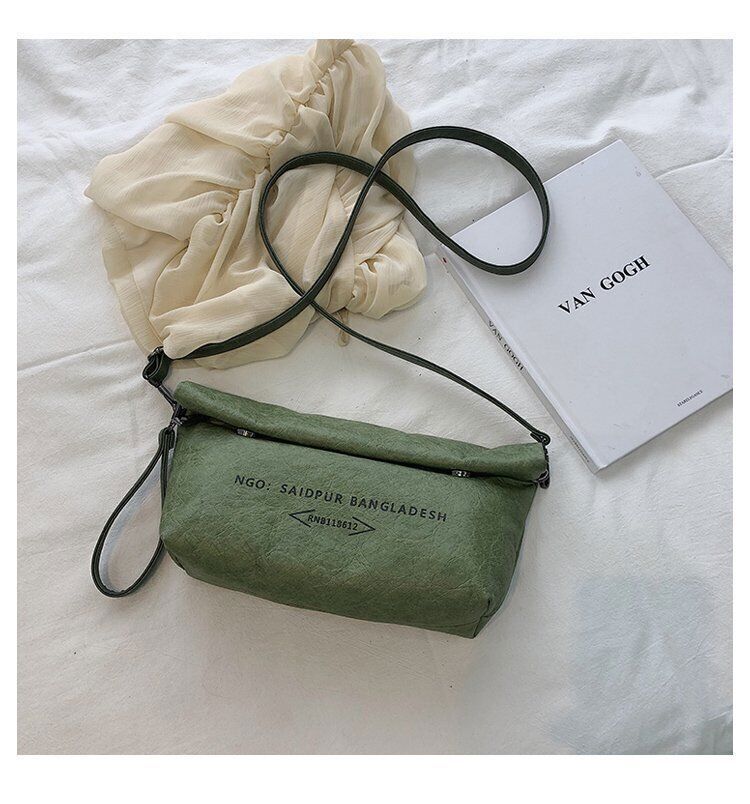 Dumpling Kraft Paper Crossbody Bags Women Flip Buttons Closure Handbags
