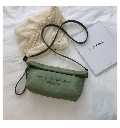 Dumpling Kraft Paper Crossbody Bags Women Flip Buttons Closure Handbags