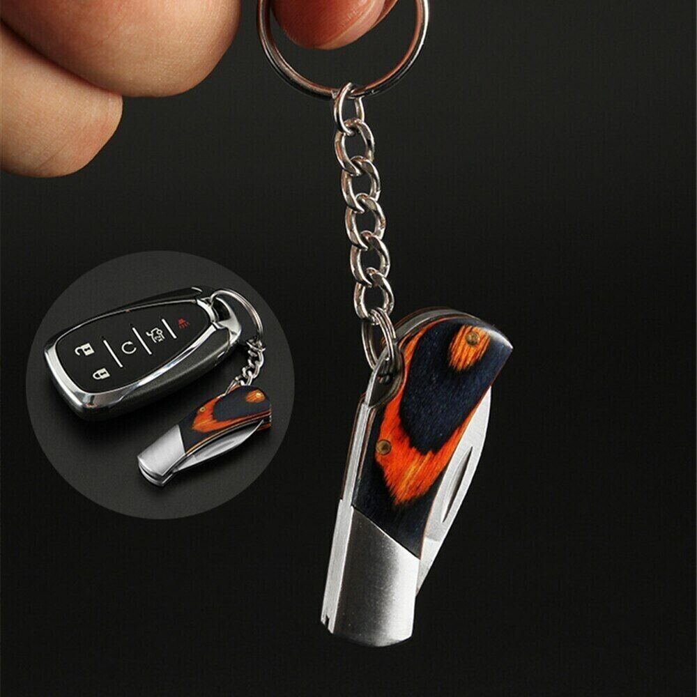 Mini NEW Portable Keychain Outdoor Camping Wood Folding Pocket Knife Tool Ring