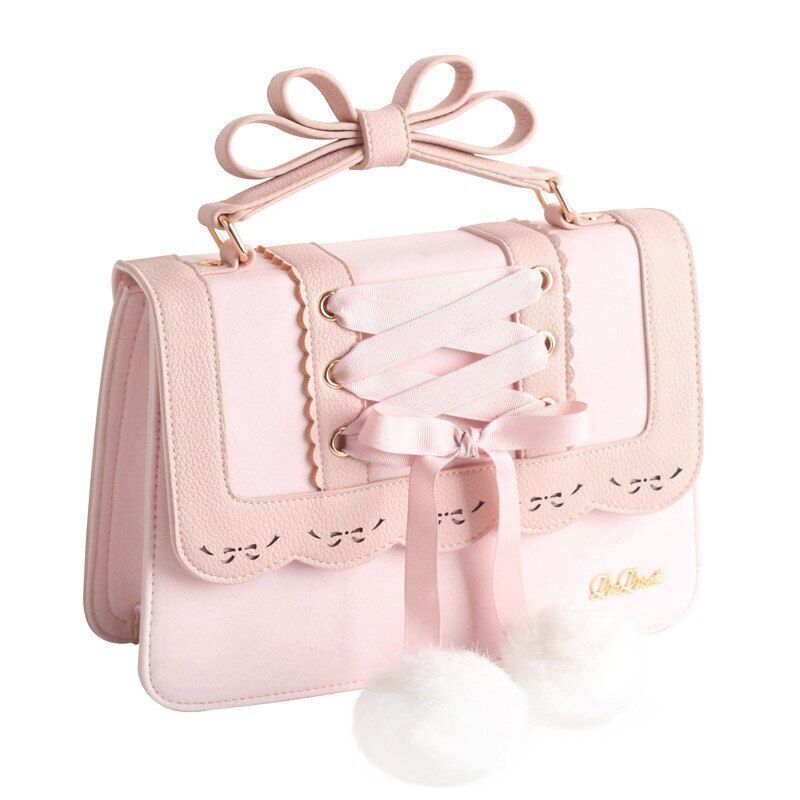 Cute Bow Shoulder Bag Red Handbag Polyester Leather Crossbody Purse 28*9*22.5 CM