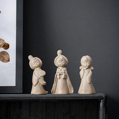 Chinese Coarse Pottery Tea Pet Handmade Ceramic Character Statue Figurine Decor