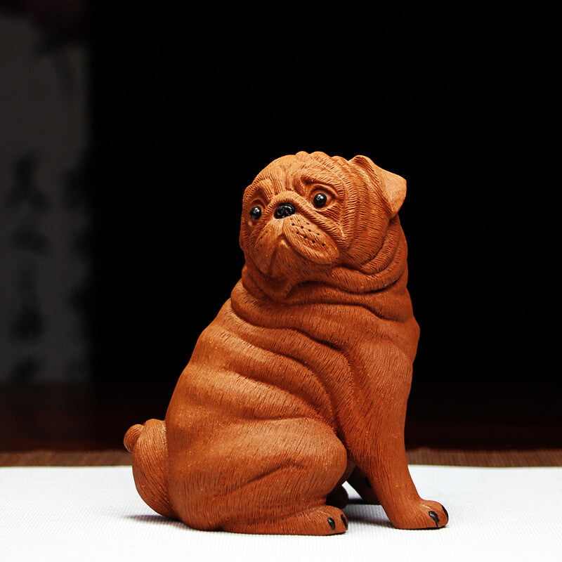 Yixing Zisha Pottery Handmade Tea Pet Dog Statue Home Garden Decoration Statue