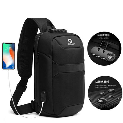 Men's Sling Backpack Oxford cloth Waterproof&Anti-theft Crossbody Bag USB Port