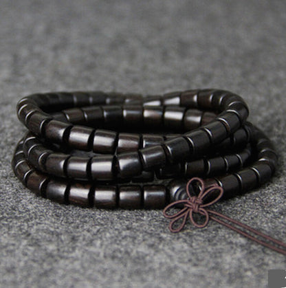 Natural 108 Bead EBONY Barrel Beaded Buddha Multilayer Bracelet Black Charm