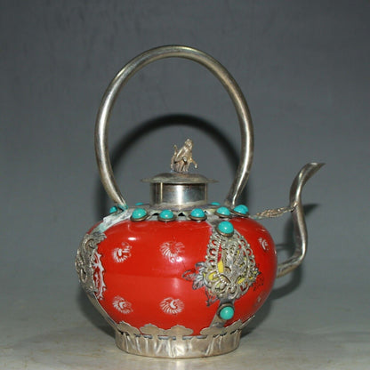 Silver-coated porcelain wine pot