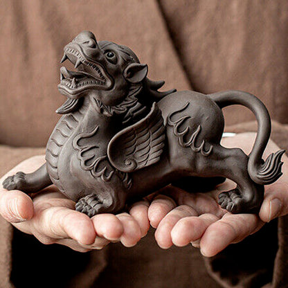 Chinese Yixing Purple Clay Tea Pet Brave Statue Troops Animal Tea Play Decorate