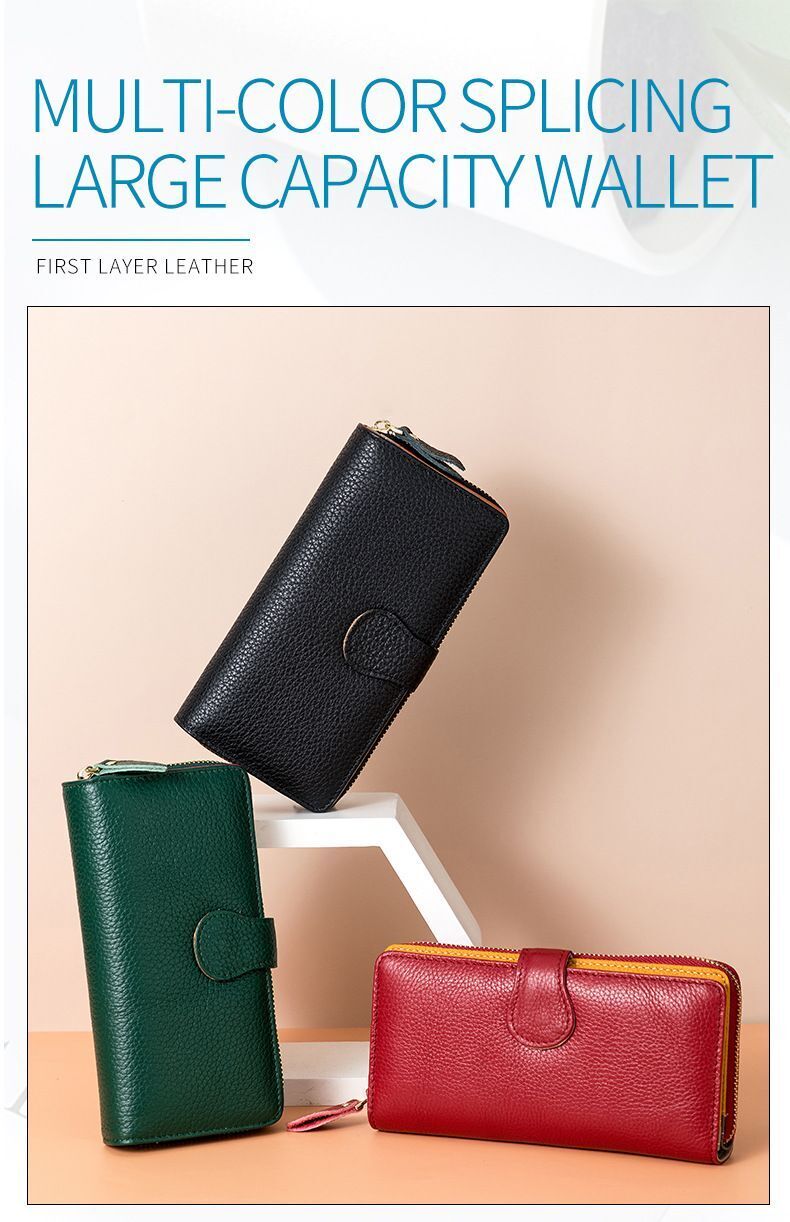 Genuine Cow Leather Long Wallets Coins Purses Clutches Bags Handbag Card Holders