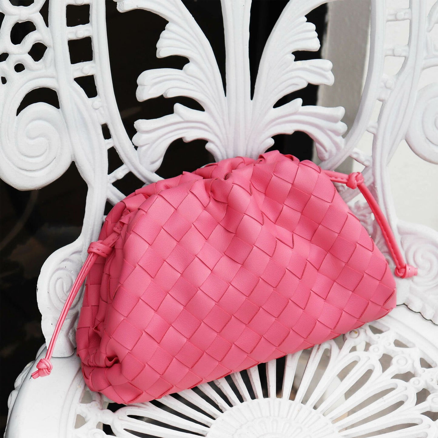 Woven Ruched Microfiber Leather Mini Pouch Clutch Bag Crossbody Shoulder Purse
