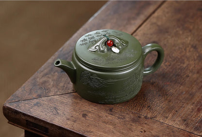 220cc chinese Yixing Handmade Zisha teapot Green Clay HanWa Gongfu Hu Tea Pot
