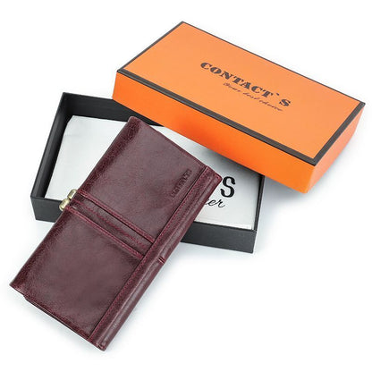 Wallet Metal Frame Genuine Leather Purse Hasp Zipper Coin Pocket Card Holder Bag