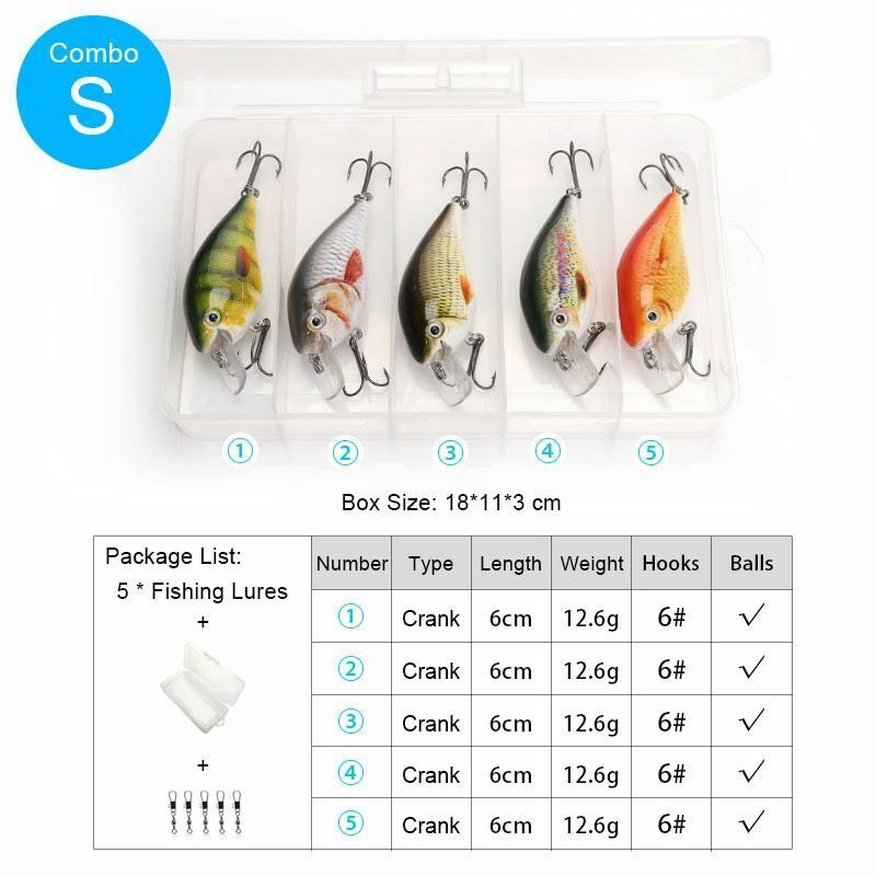 5Pcs/Set Sinking Wobblers Crankbaits Fishing Kit Artificial Hard Lures Swimbaits