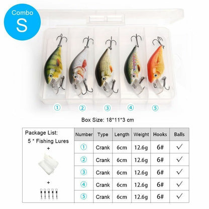5Pcs/Set Sinking Wobblers Crankbaits Fishing Kit Artificial Hard Lures Swimbaits