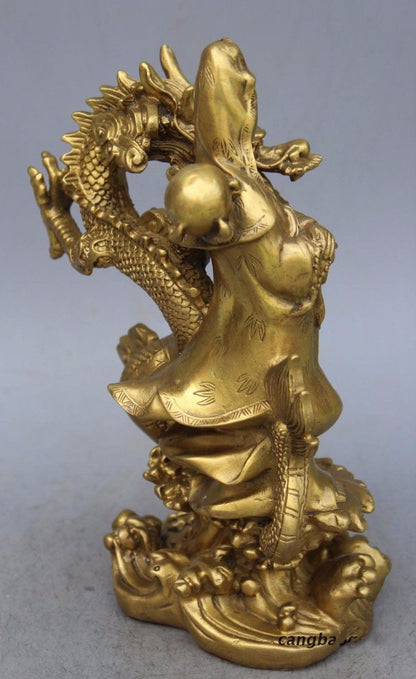 Chinese Brass Dragon kwan-yin GuanYin Goddess buddha statue