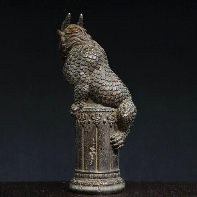 9" Old Dynasty Copper Feng Shui Kylin Unicorn Qilin Chi-lin Dragon Beast Statue