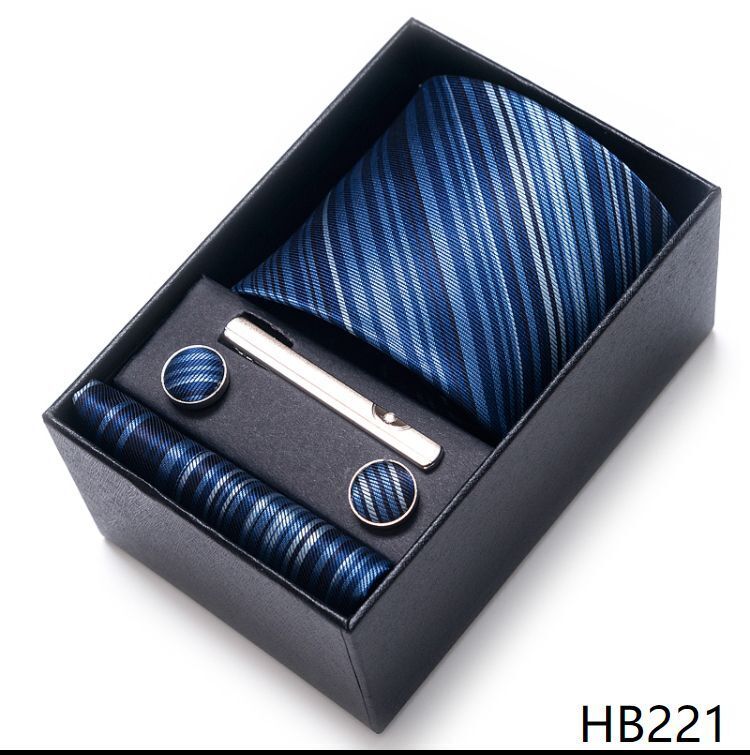 Men Neckties 5Pcs Business Ties Hanky Cufflink Set Clips Corbatas Gift Box 7.5cm