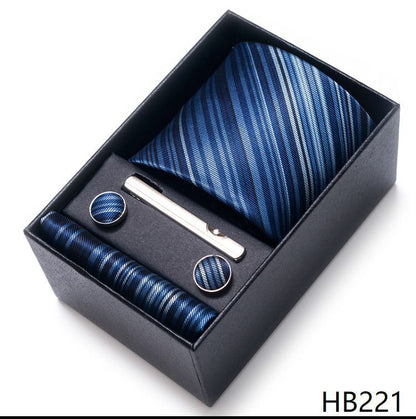 Men Neckties 5Pcs Business Ties Hanky Cufflink Set Clips Corbatas Gift Box 7.5cm