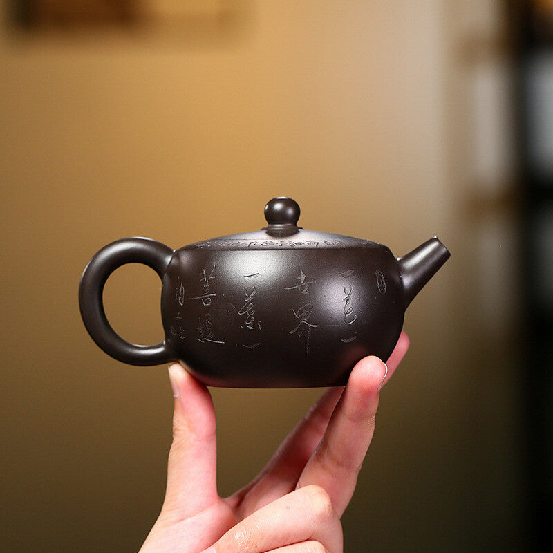 Handmade Tea Pot Rare Original Ore Yixing Zisha Black Zhu Clay Pot Master Marked