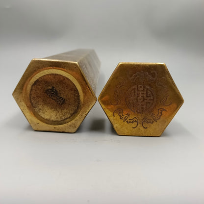Chinese Antique Collection Hexagonal Copper Incense Tube Painting Tube -