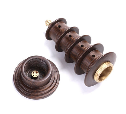 Ebony Wood Carved Stupa Pagoda Tower Incense Stick Burner Zen Buddhism Decor