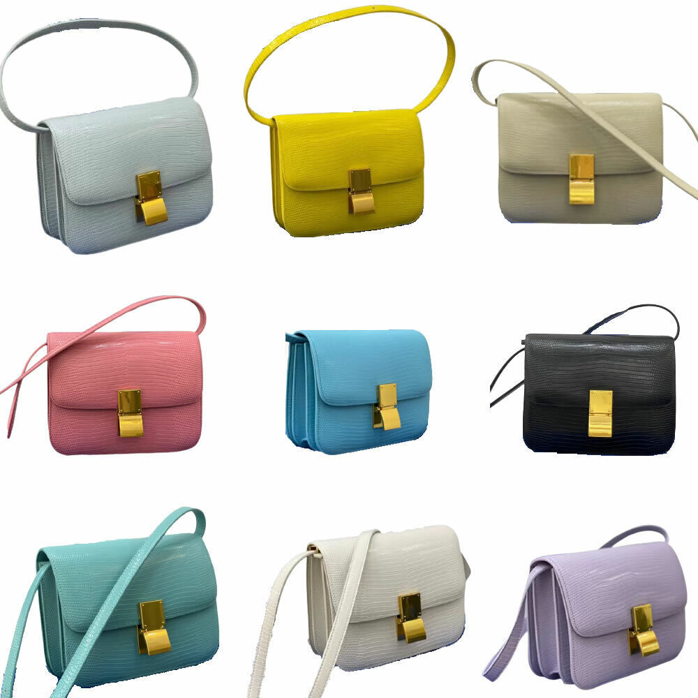 Lizard Effect Real Leather Flap Box bag Shoulder bag Purse Crossbody Square bag