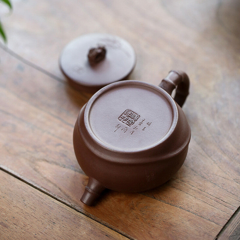 Handmade Tea Pot Marked Yixing Zisha Purple Grit Clay Pot Marked 7 Infuser Holes