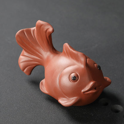1PCS Chinese Boutique Purple Clay Tea Pet Luck Fish Statue Ornaments Handmade