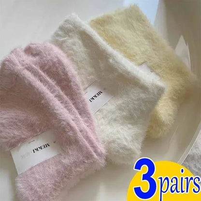 Women Socks 1-3Pairs Synthetic Mink Fleece Winter Warm Thick Middle Tube Hosiery