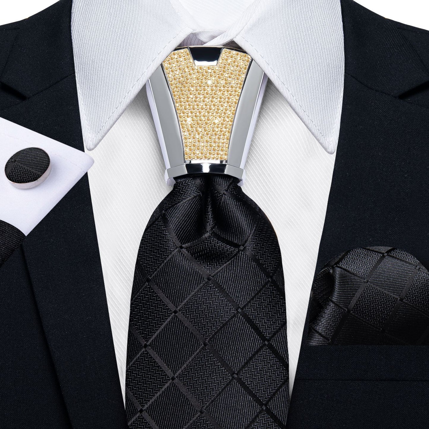 Men Necktie 3Pcs Luxury Striped Ties Cufflinks Pocket Square Wedding Accessories