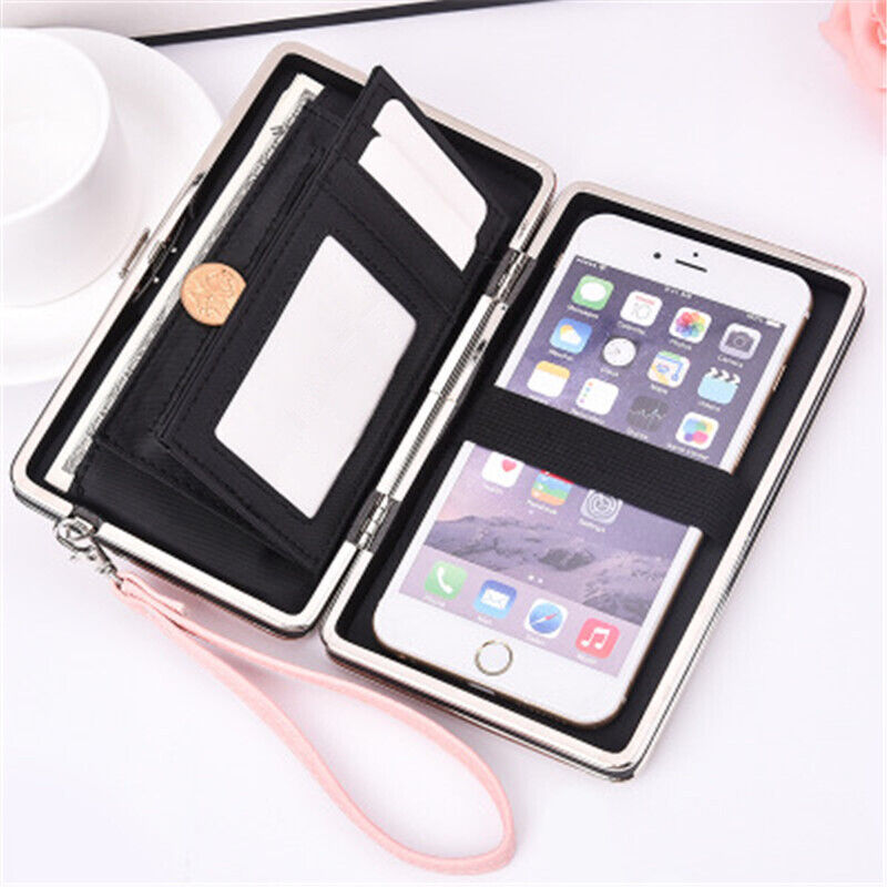 Women's PU Leather Wallet the Long Money Clamps Bag Clip Billfold Card Purse