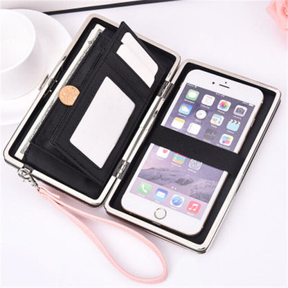 Women's PU Leather Wallet the Long Money Clamps Bag Clip Billfold Card Purse