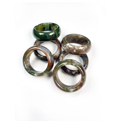10Pcs Wholesale Ring Lots Natural Agate Gemstone Jewelry Band Rings Wide 8mm