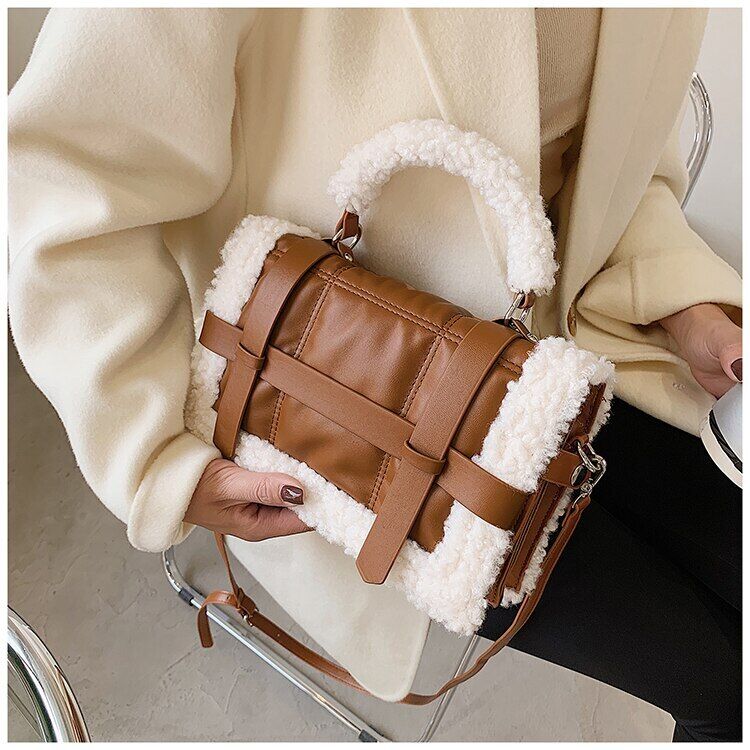 Lambswool Quilted Women Handbags Shoulder Bags Pu Leather Padded Crossbody Bag
