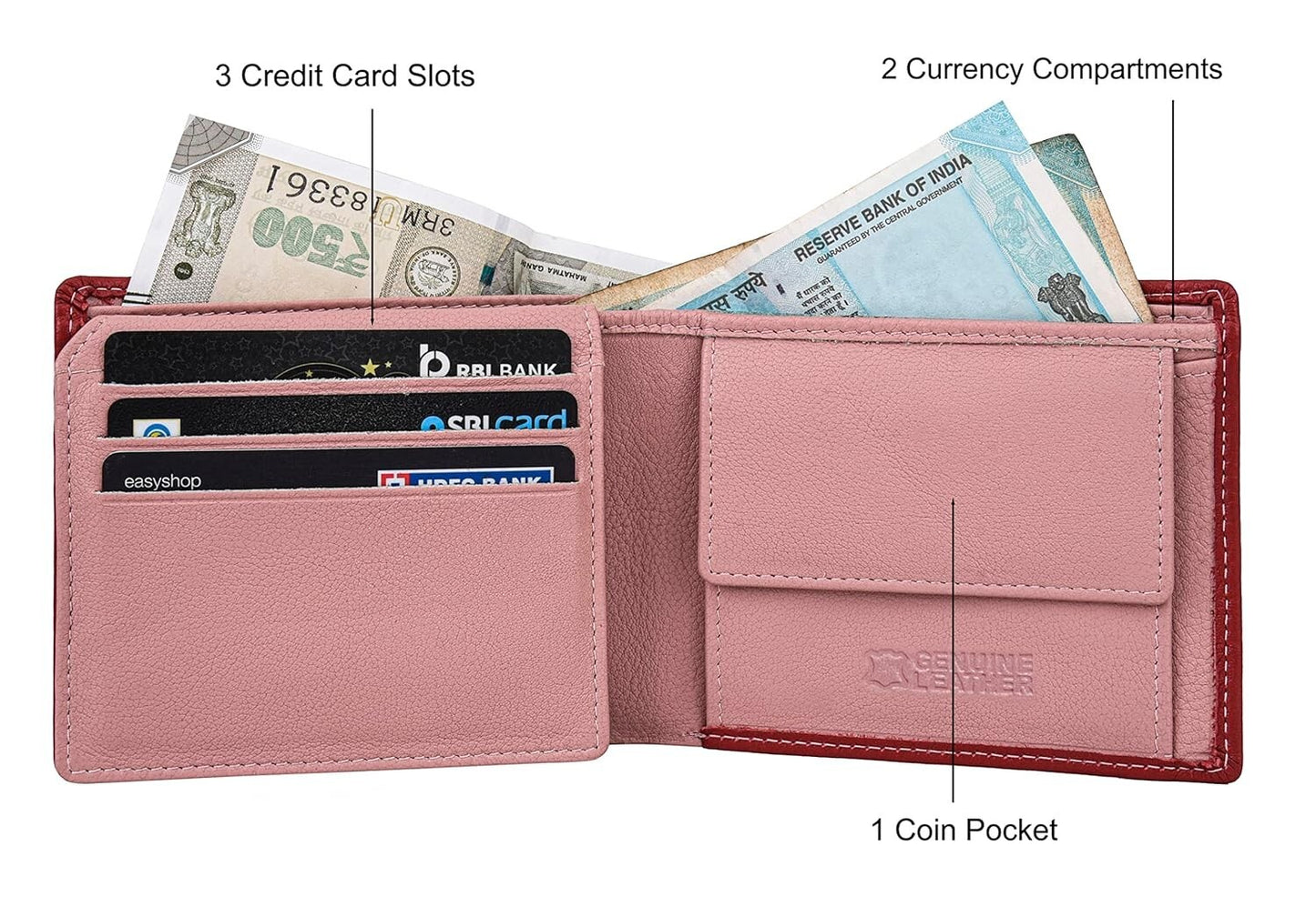 NEW RED/PINK BI-FOLD LEATHER MEN'S WALLET RFID PROTECTION GIFT ITEM