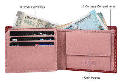 NEW RED/PINK BI-FOLD LEATHER MEN'S WALLET RFID PROTECTION GIFT ITEM