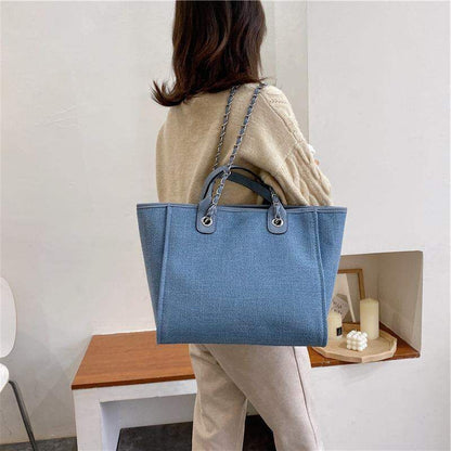 Casual Large Capacity Tote Chains Women Handbags Luxury Canvas Lady Shoulder Bag