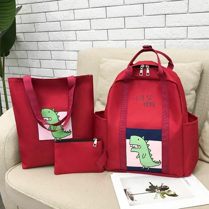 3 Pcs Sets Backpack School Bags Teenage Girls Women Casual Shoulder Zipper Solid