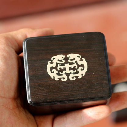 Purple Sandalwood Tea Caddy 68×58×38mm Silver Inlay Portable Sealed Wood Box