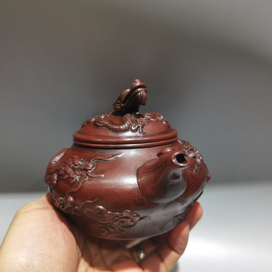 Chinese Yixing Purple Clay Teapot Zisha Ceramic Carving Dragon Teaware Collect