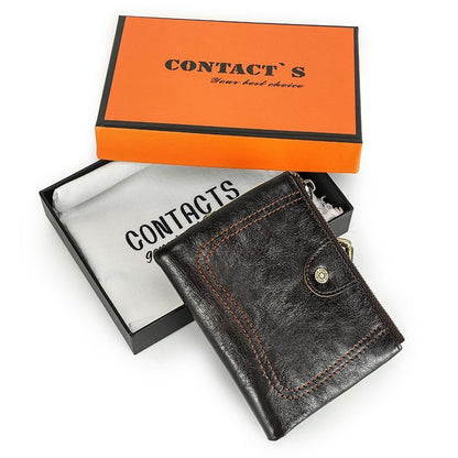 Small Metal Frame Purse Genuine Leather Wallet Hasp Zipper Coins Cards Holder