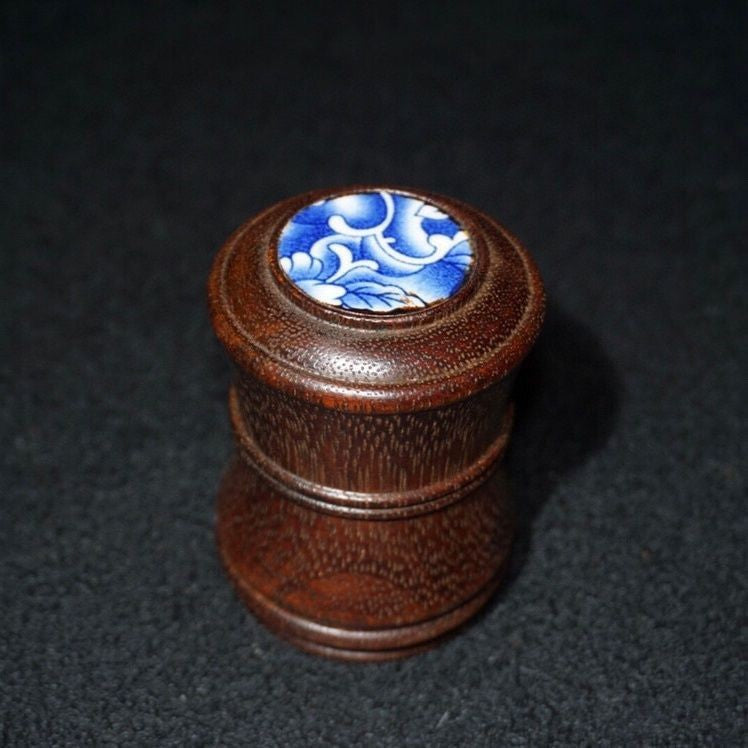 Rosewood Inlaid Porcelain Thumb Ring Box 7.5x5.5cm Portable Retro