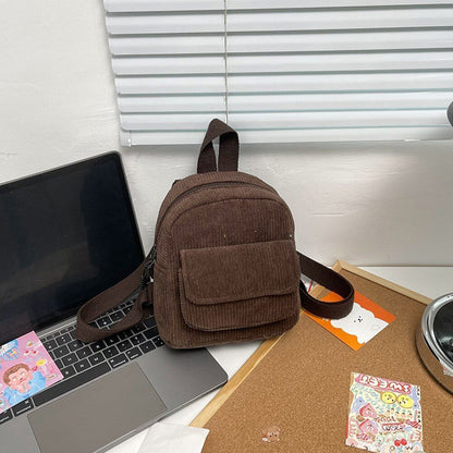 Fashion Women Backpack Corduroy Small Student Bookbag Traveling 19*19*9CM Square