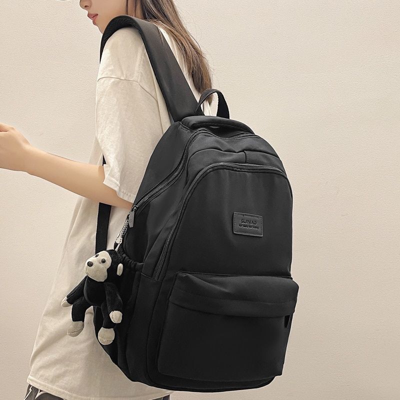 Fashion Nylon Backpack Book Bag Solid Color Big Schoolbag Laptop Backpack Green