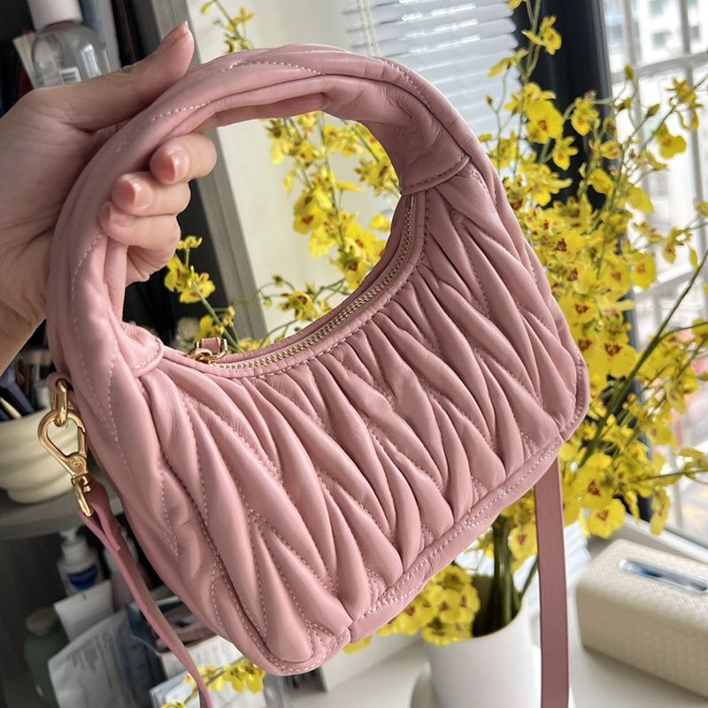 Genuine Leather Light Crescent Underarm Versatile Half Moon Shoulder Handbag 1PC