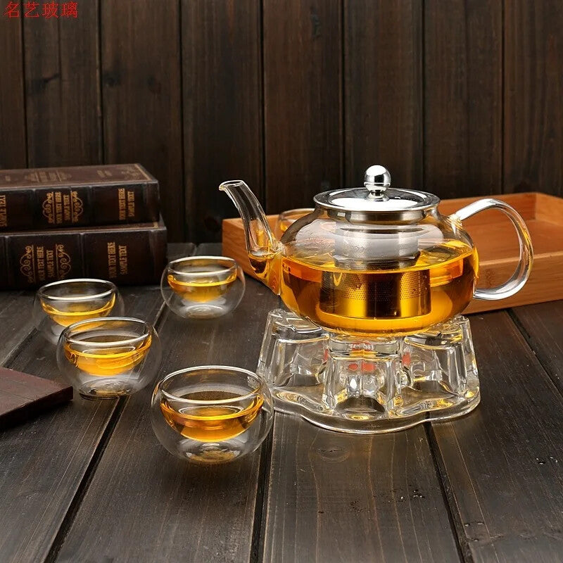 600ml Heat Resistant Glass Teapot Flower Tea Set Kettle Coffee Tea Pot Drinkware