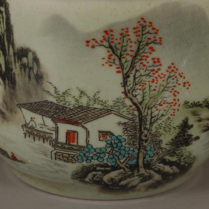 4.72 In Chinese Famille Rose Porcelain Jar Landscape Pattern Pot Tea Caddy