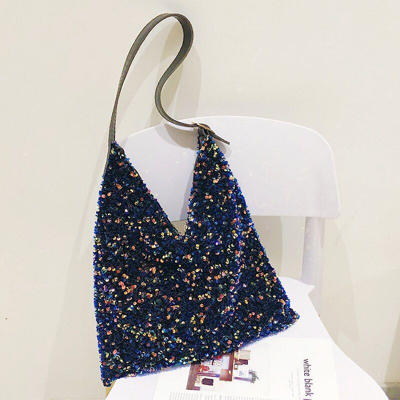 Fashion Sequins Bag Shoulder Purse Luxury Handbags 36*38*2 CM Belt Length 6 CM