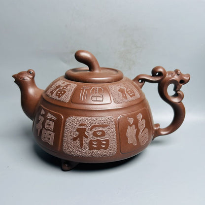 Vintage Chinese Yixing Purple Clay Teapot Zisha Ceremony Carving Collectible Art